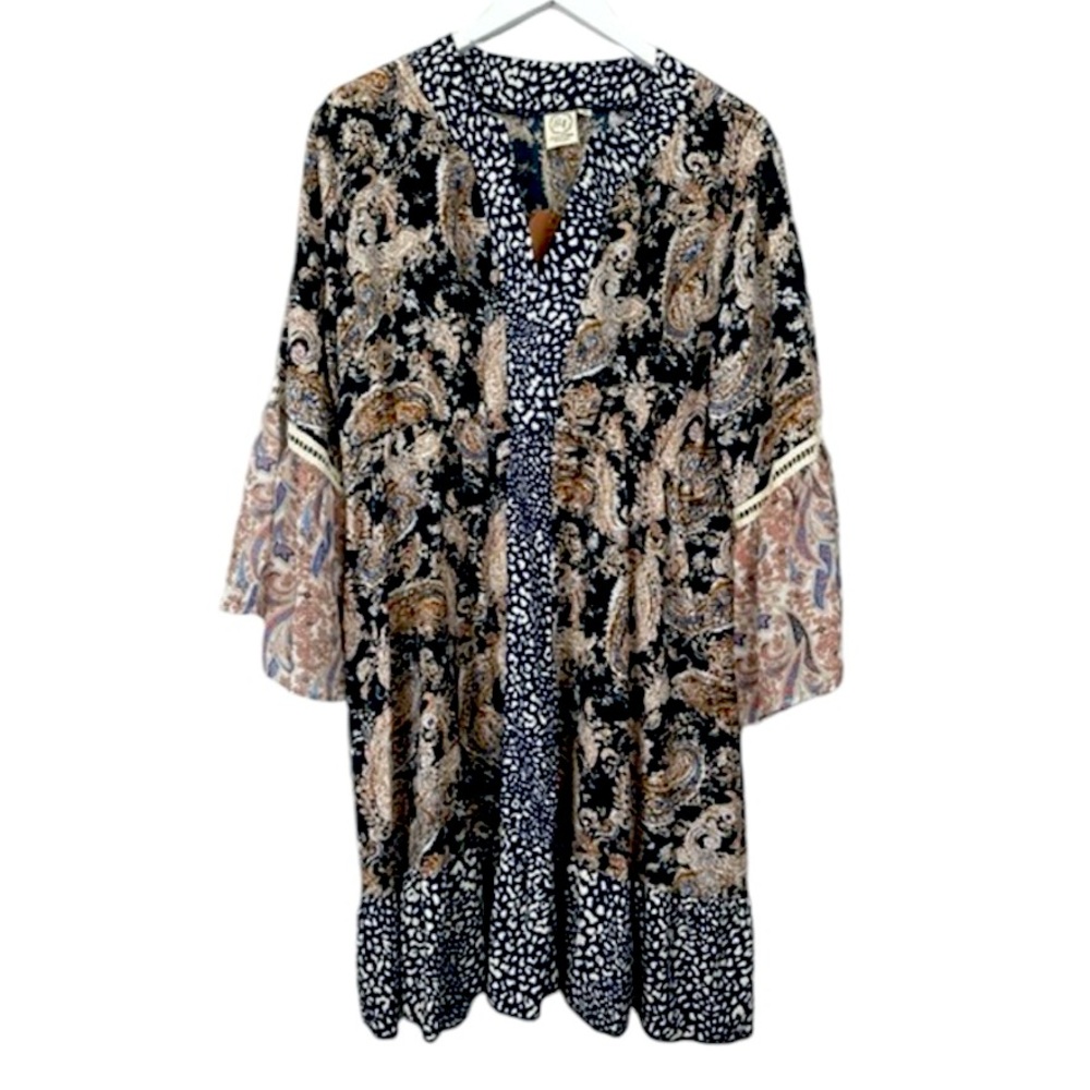 Grace & Emma Paisley Print Boho Bell Sleeve Dress Size 3XL NWT NEW